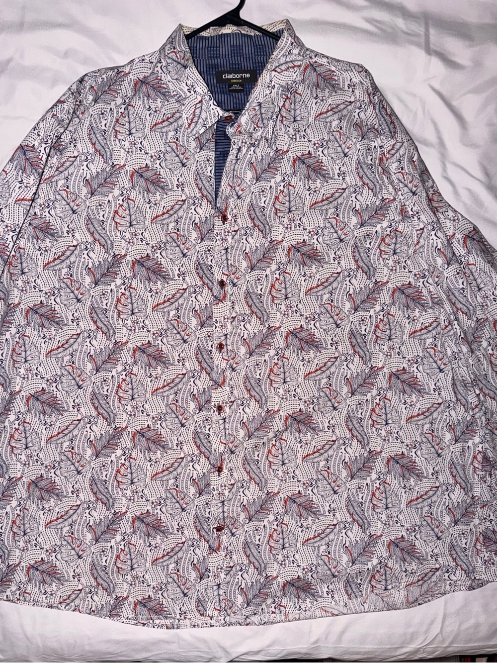 Claiborne Stretch Men’s 4XLT Shirt Tropical Leaf Print Long Sleeve Big Tall